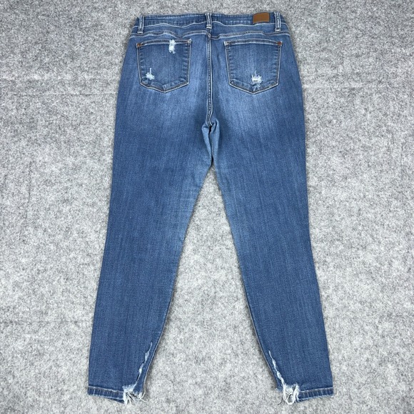 Judy Blue Jeans Womens 15 32‎ Skinny Fit Blue Distressed Raw Hem Stretch Denim - Picture 8 of 14